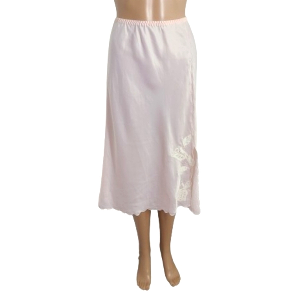 Vintage Barbizon Pink Embroidered Scalloped Midi Half Slip Skirt Women's Size L